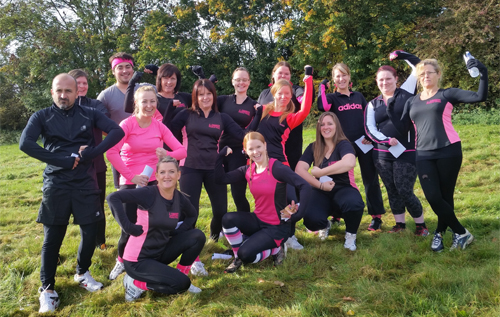 Members and supporters of Jennifer Oswick Physical Fitness pictured before the start of the Mucky Races steeplechase at Blackwater Farm in October