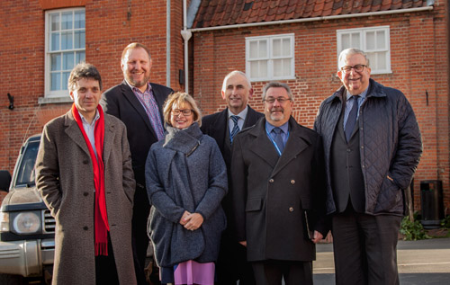 L-r: Jeremy Brockman, Village Champion; Rob Matthews, Vodafone UK; Michele Savage, The Original Cottage Company; Peter Collins, Reepham High School & College; Graham Everett, Broadland District Councillor; and Keith Simpson MP. Photo: John Tym Photography