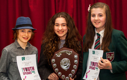 The winners of Youth Speaks 2015: Evie Moss (centre, 1st), Jack Jarvis (left, 2nd) and Lilly Dollman (right, 3rd). Photos: John Tym Photography www.tympix.com