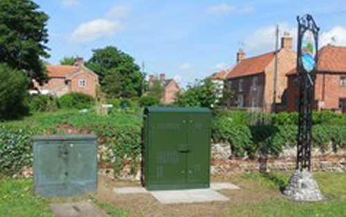 This new BT fibre service cabinet recently appeared by the village sign in Lyng. Photo: Lyng On Line