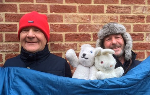 Robert Briggs (left) and Roy Sherlock enjoying a practice sleep out
