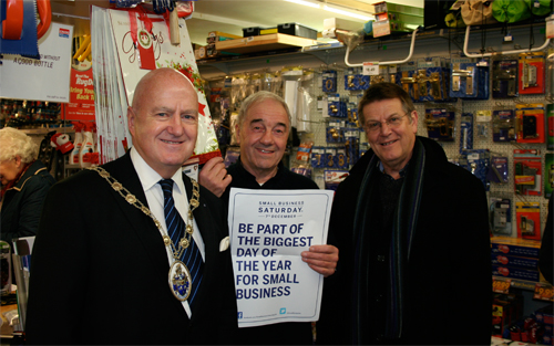Left to right: Chairman of Broadland District Council Cllr Stuart Dunn; Malcolm Lane of Reepham Home Hardware; and Broadland District Council leader Cllr Andrew Proctor