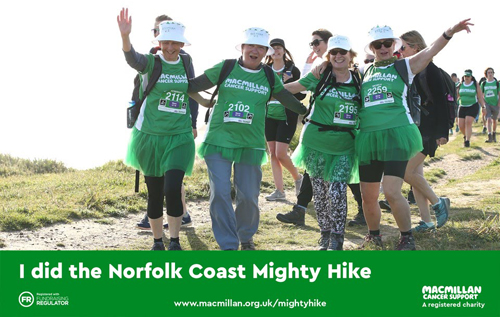 The Reepham WI team on the clifftop coastal path. Left to right: Rosie Humphrey, Joy Pickering, Brenda Gostling and Michele Savage. Photo: Macmillan Cancer Support