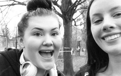 Emily Postle (left) and friend Phoebe (another East African Playgrounds volunteer) on the first Parkrun they completed for the charity