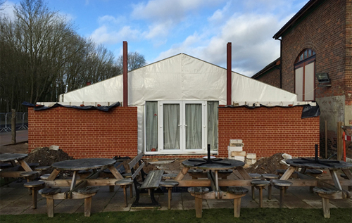 Building work to replace the marquee at Whitwell Station is well under way