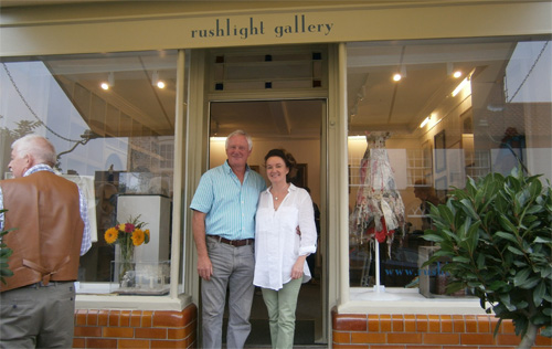 Ernie and Jules Allen outside the new Rushlight Gallery, which opened on Saturday 20 September in Melton House, Market Place, Reepham
